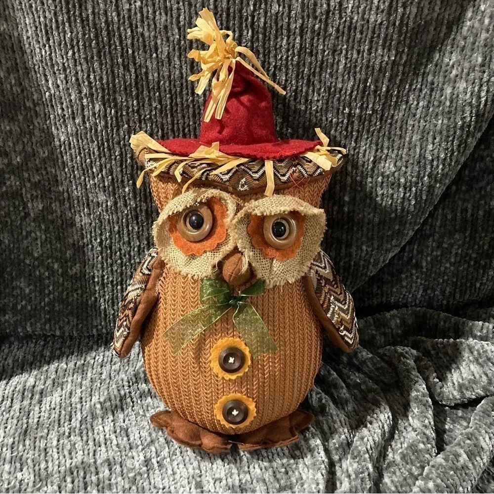 Fall Decor Scarecrow Owl Stuffed Slightly Weighted